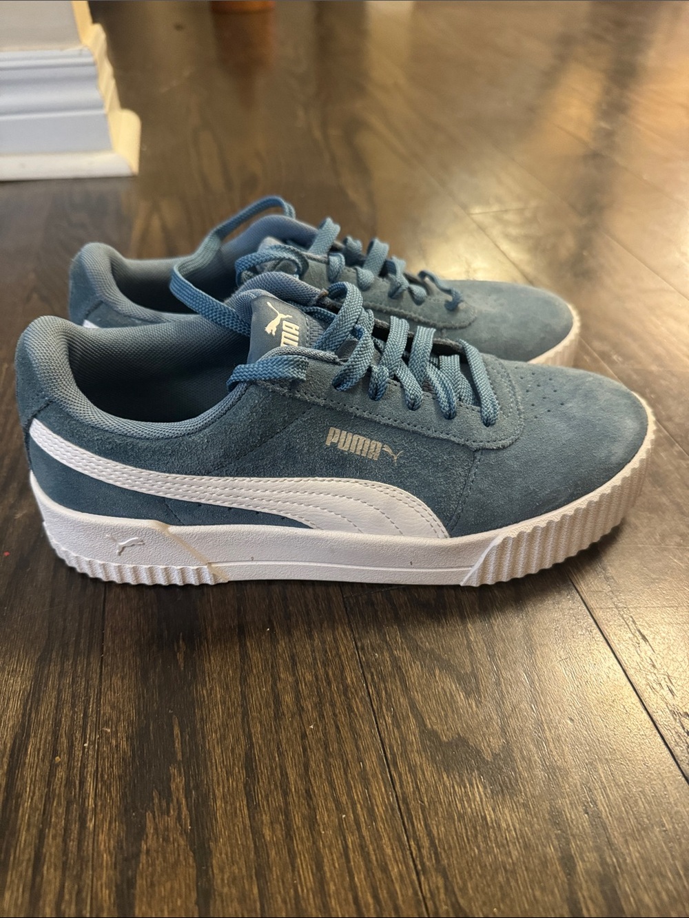 Puma Women's Blue Suede Low-Top Sneakers